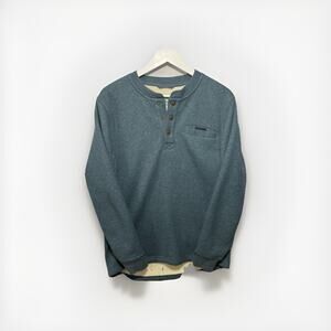 L.L.Bean Katahdin Iron Works Waffle Fleece Henley Teal Blue Green SM